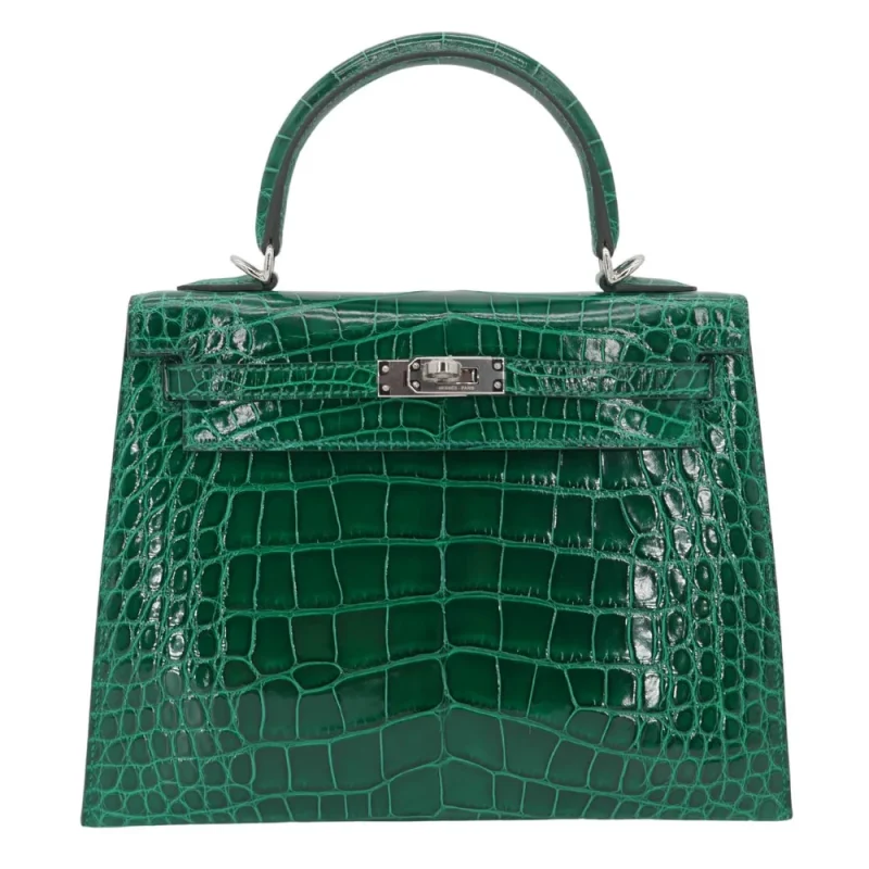 Premium Hermès Replica - Kelly 25 Sellier Emerald Shiny Alligator Palladium HW