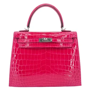 Premium Hermès Replica - Kelly 25 Sellier Framboise Shiny Niloticus Crocodile Palladium HW