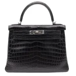 Premium Hermès Replica - Kelly 28 Retourne Black Matte Niloticus Crocodile Palladium HW