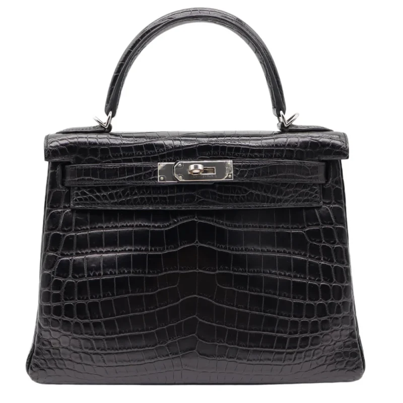 Premium Hermès Replica - Kelly 28 Retourne Black Matte Niloticus Crocodile Palladium HW