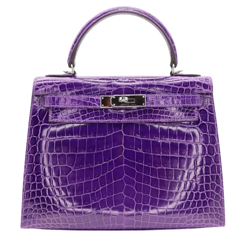 Premium Hermès Replica - Kelly 28 Sellier Ultraviolet Shiny Niloticus Crocodile Palladium HW